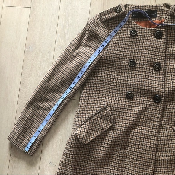 Zara Double Breasted Plaid Wool Coat in Brown Size L - Picture 6 of 14